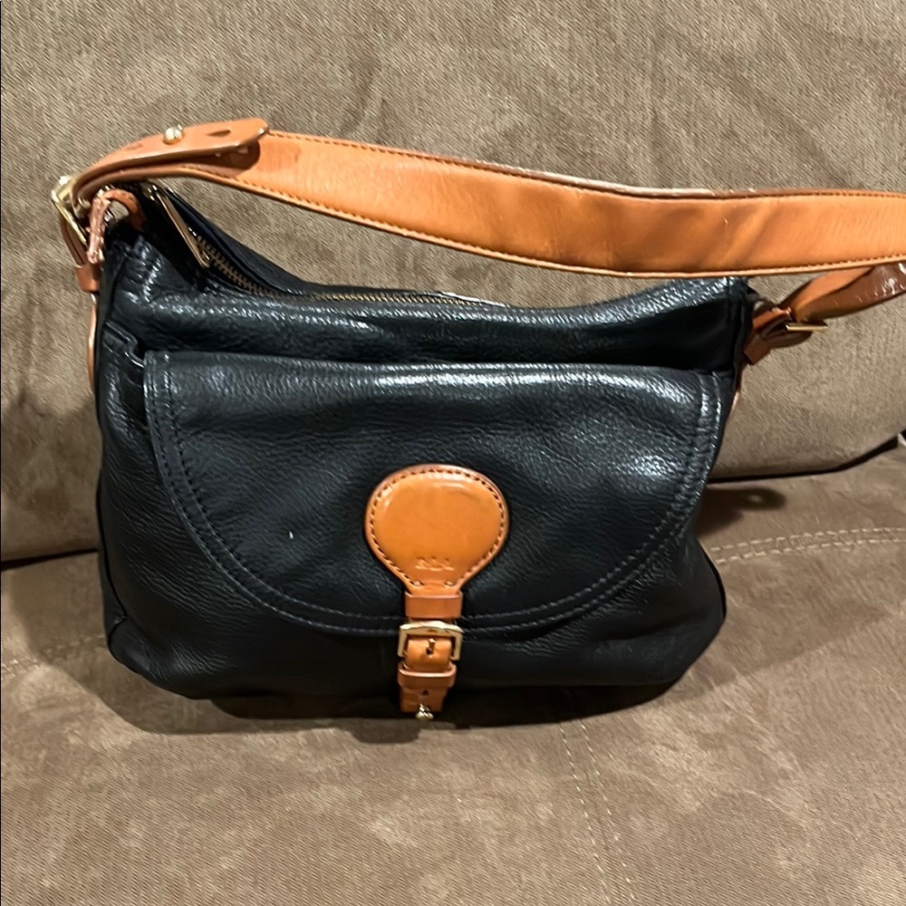 Vintage Ralph Lauren Black and Tan Leather Shoulder Bag